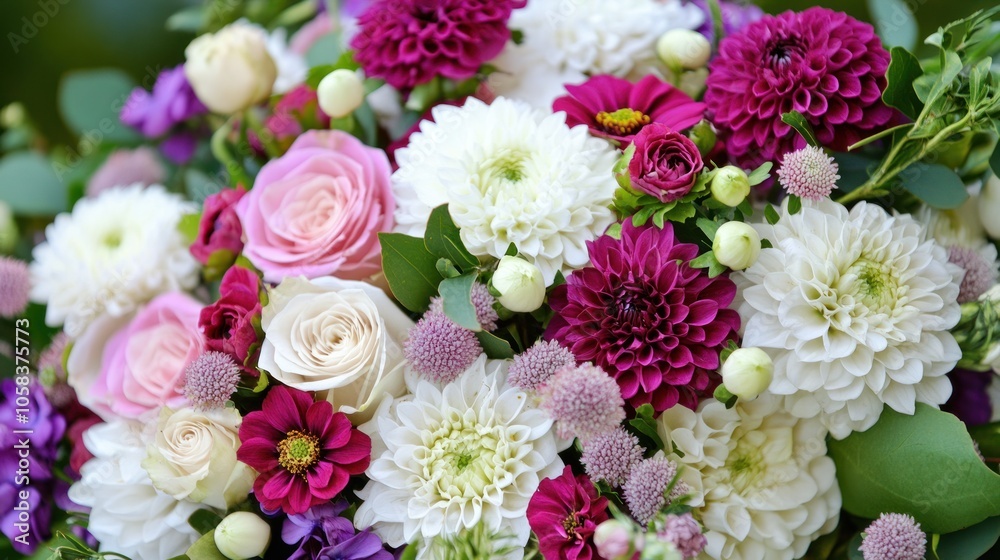Floral Arrangement of White and Pink Roses, Dahlias, and Other Flowers Floral Arrangement of White and Pink Roses, Dahlias, and Other Flowers