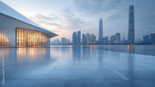 Opera House and Modern Architecture with City Skyline, Financial District, Urban Landscape, and Commercial Setting