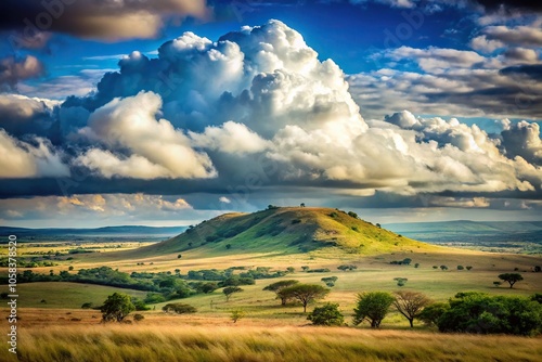 African landscape with cloud cap over hill photo