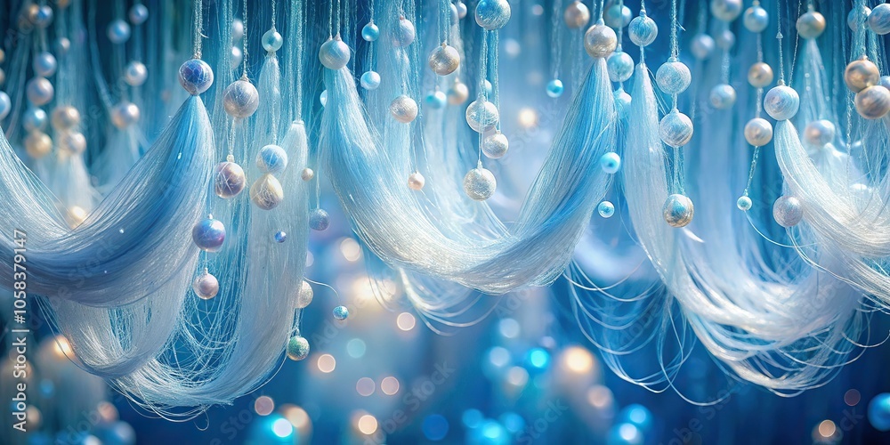 Delicate Silk Thread 1. Delicate silk threads suspended in mid-air, shimmering with ...