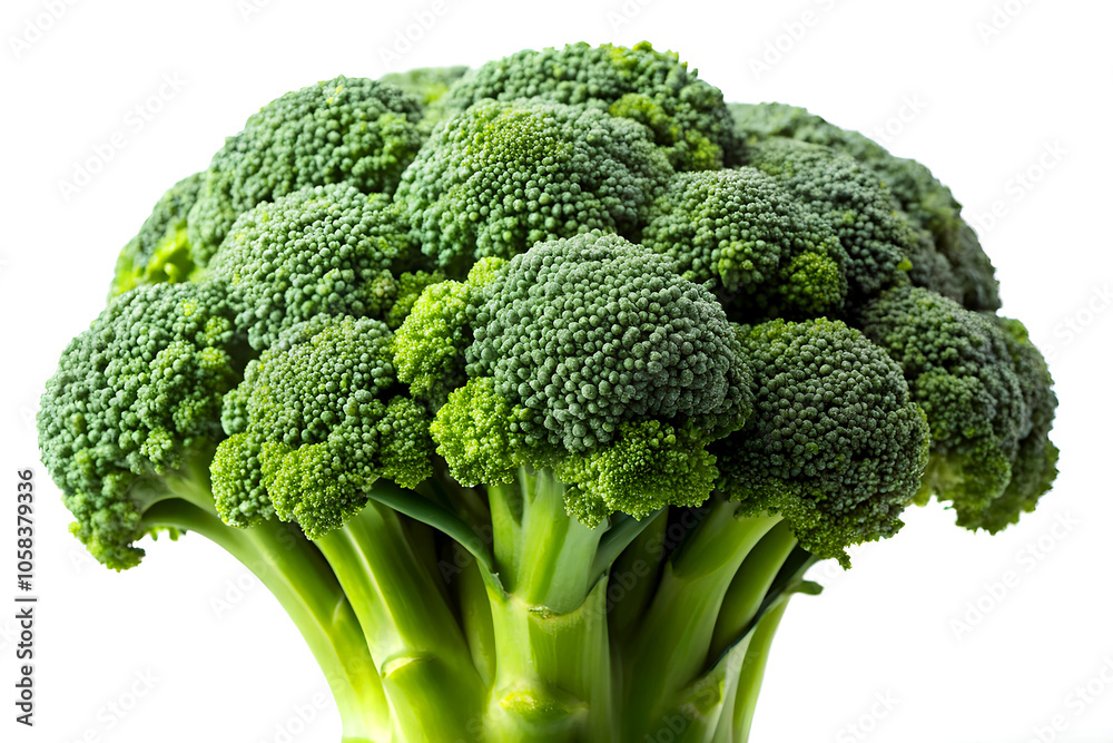 Fresh green broccoli isolated on a white background. Close-up. Created with Generative AI Fresh green broccoli isolated on a white background. Close-up. Created with Generative AI