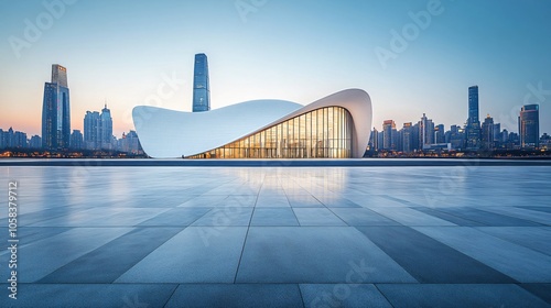 Opera House and Modern Architecture with City Skyline, Financial District, Urban Landscape, and Commercial Setting photo