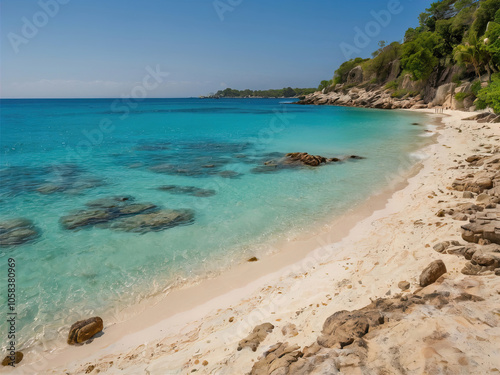 Stunning view of Clifton Beaches, Cape Town – pristine sands and crystal-clear waters against lush green hills. Perfect destination for beach lovers and nature photography photo