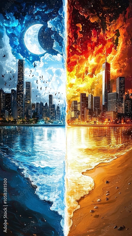 Fototapeta premium Night and Day Cityscape.