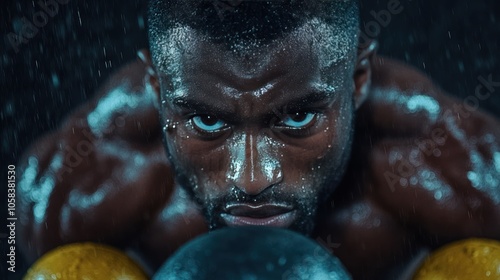 Kettlebell Push-Up: Athletic Man Exercising in Gym