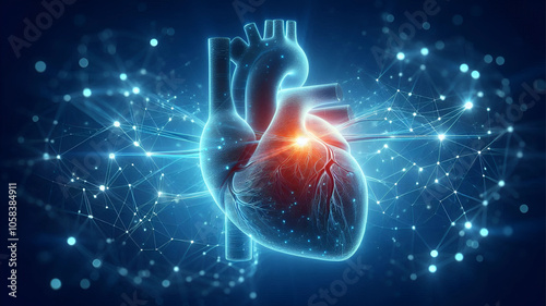 A highly realistic close-up of a glowing human heart in abstract.