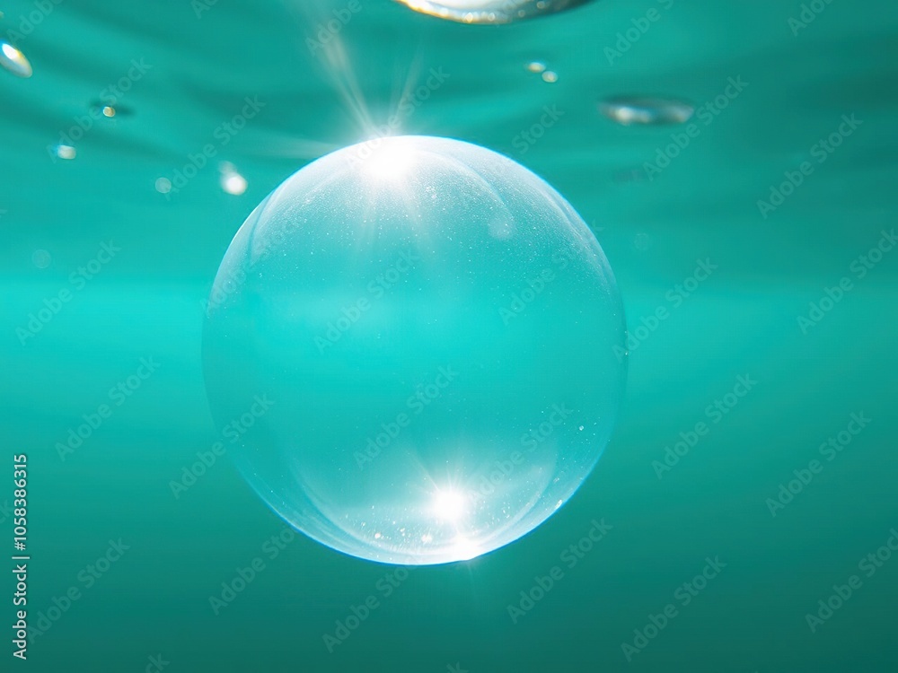 A sparkling clean water bubble floating in a bright, vibrant environment, eco-friendly, ecological, underwater