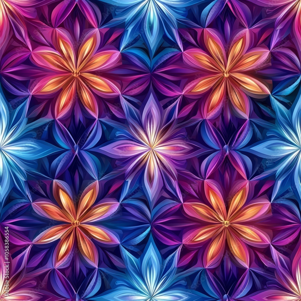 seamless pattern of geometric flowers with kaleidoscope effects seamless pattern of geometric flowers with kaleidoscope effects