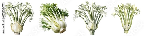 Fresh, vibrant fennel bulbs on a white isolated background. photo