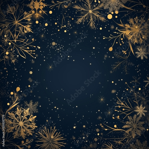  Elegant gold floral frame on dark blue holiday background