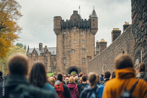 Tourists overcrowding a famous castle, making it difficult to appreciate its history photo