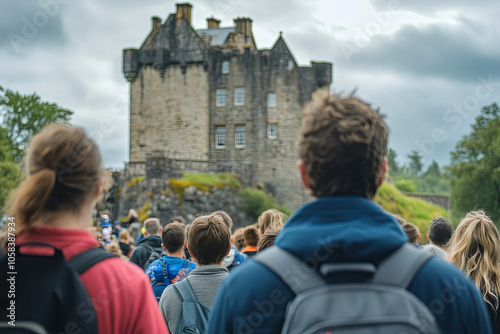 Tourists overcrowding a famous castle, making it difficult to appreciate its history photo