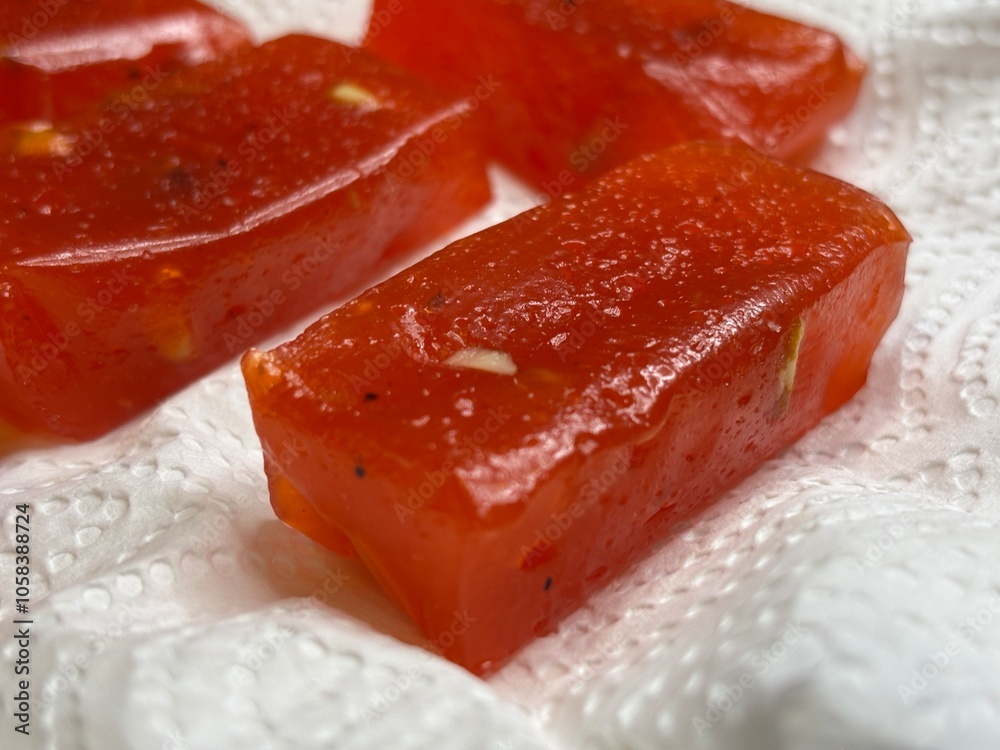 Creative shots of red halwa Creative shots of red halwa