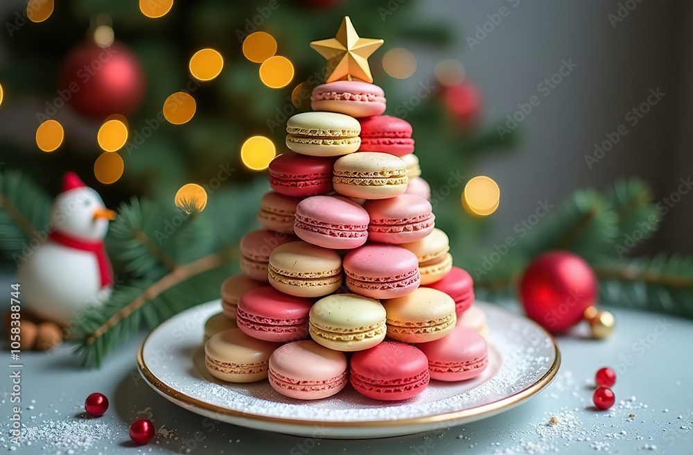 christmas tree made from macaroon, sweet dessert festive bakery christmas tree made from macaroon, sweet dessert festive bakery