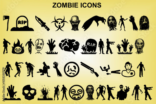 zombie icons set vector