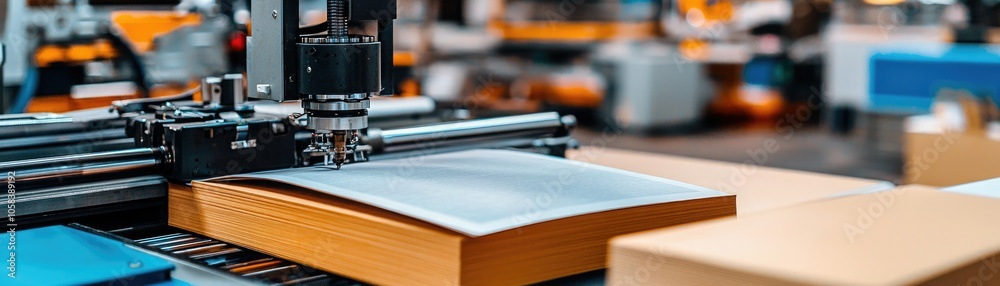 A close-up view of a precision machine working on a sheet material in a workshop, showcasing modern technology in manufacturing. A close-up view of a precision machine working on a sheet material in a workshop, showcasing modern technology in manufacturing.