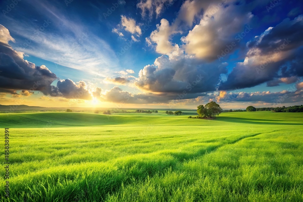 A serene and peaceful landscape with a vast expanse of green grass stretching out to the horizon, green grass, landscape, environment, outdoors, natural A serene and peaceful landscape with a vast expanse of green grass stretching out to the horizon, green grass, landscape, environment, outdoors, natural