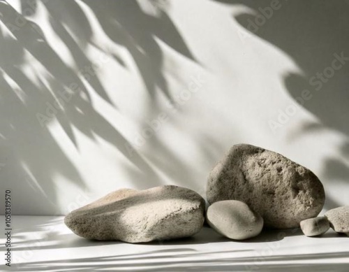 Smooth stones with contrasting light and shadow
