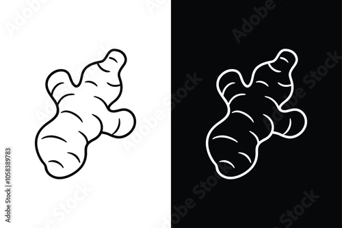 Minimalist Ginger line Icons. Black and White Ginger Root icon Design