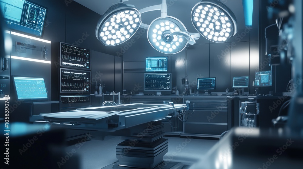 Modern Operating Room Interior with Sterile Equipment Modern Operating Room Interior with Sterile Equipment