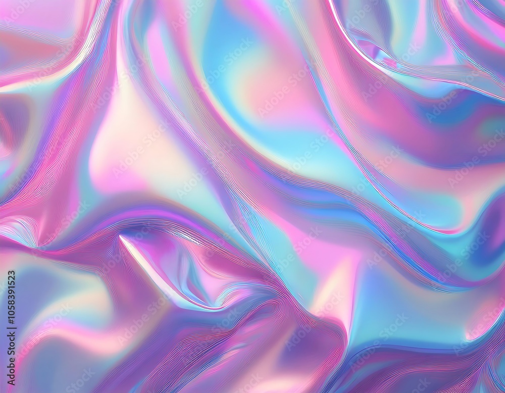 Fototapeta premium A pastel holographic background in pink, lavender, and aqua creates a dreamy, serene atmosphere. Generative AI