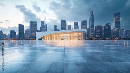 Opera House and Modern Architecture with City Skyline, Financial District, Urban Landscape, and Commercial Setting