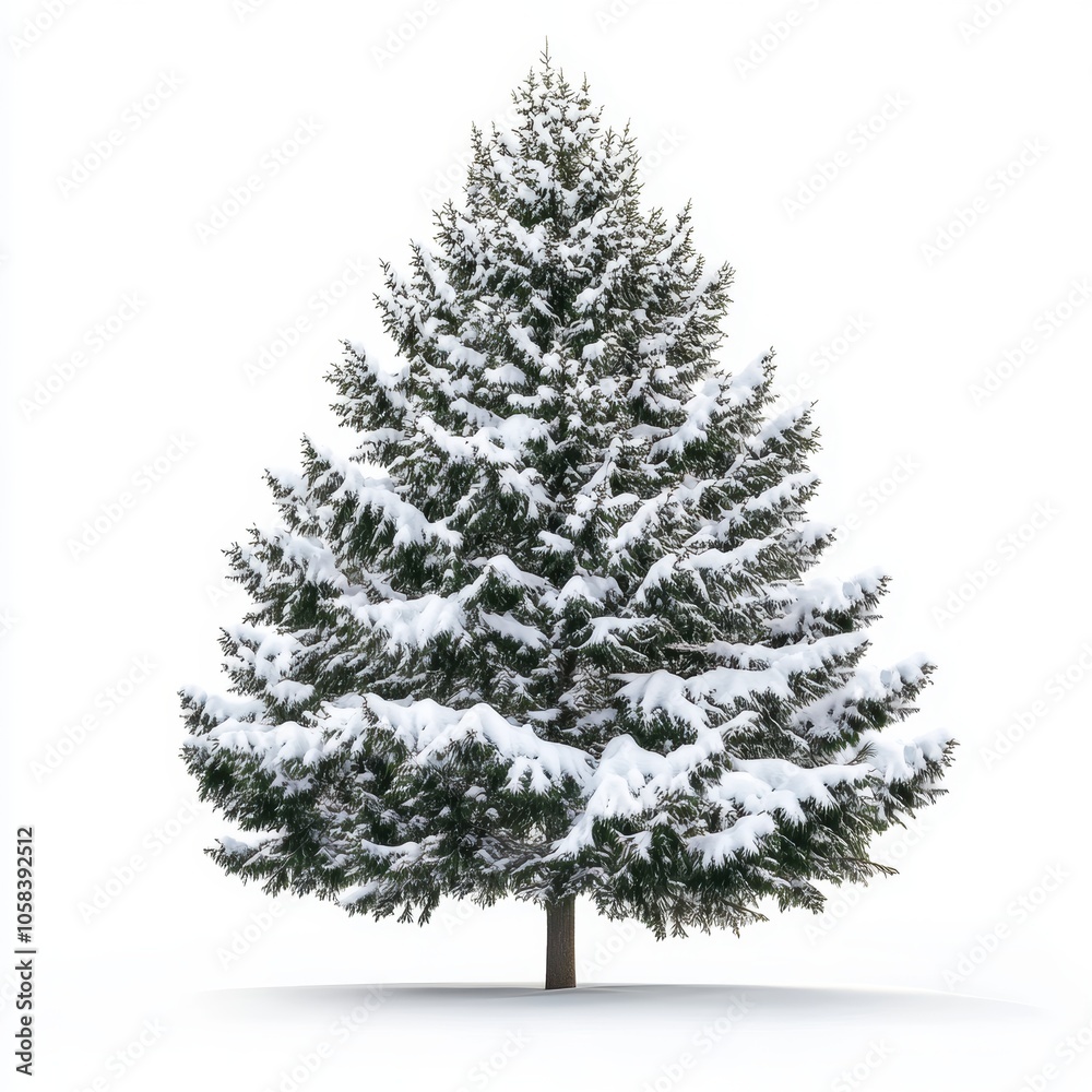 Fototapeta premium Fir Tree with Snow-Covered Branches isolated on white background