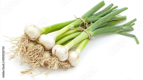 Fresh green garlic isolated on white background