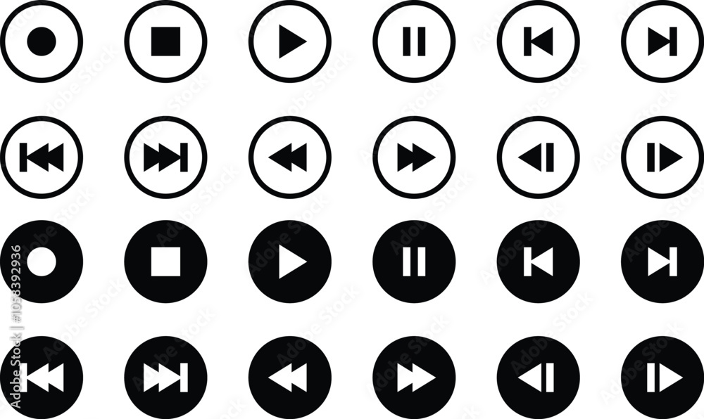 Media player icons set. Media player interface symbols set. Vector illustration. Media player icons set. Media player interface symbols set. Vector illustration.