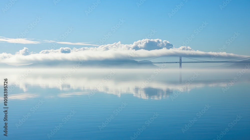 Naklejka premium Tranquil Morning Over Calm Water and Bridge