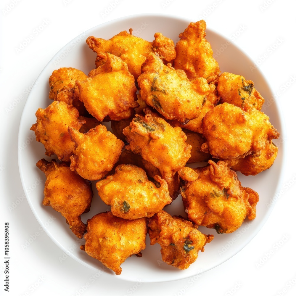 Pakora delicious india snack on plate isolated on a white background Pakora delicious india snack on plate isolated on a white background