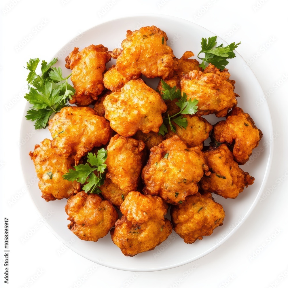 Pakora delicious india snack on plate isolated on a white background Pakora delicious india snack on plate isolated on a white background