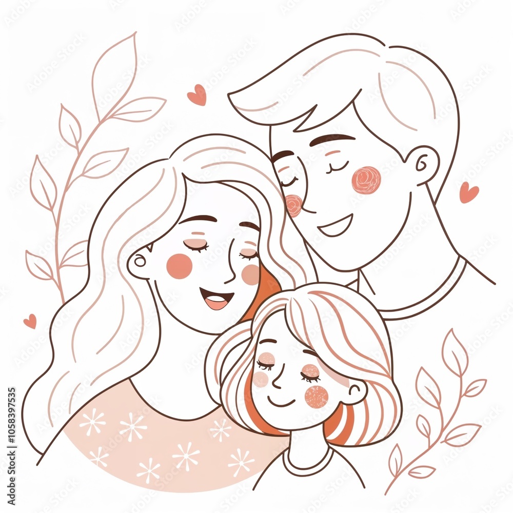Heartwarming illustration of a loving family with parents and child sharing a joyful moment Heartwarming illustration of a loving family with parents and child sharing a joyful moment