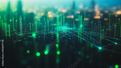 Smart digital Innovation city with connection network reciprocity over the cityscape. of future smart wireless digital city and social media networking systems that connects people with in city