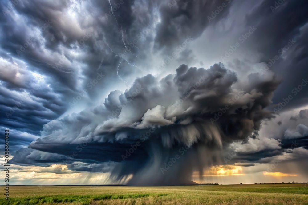 A dramatic thunderstorm cloud with a dark grey and black base towering above the ground with rain pouring down in sheets, foreboding, movement, grainy, rainy A dramatic thunderstorm cloud with a dark grey and black base towering above the ground with rain pouring down in sheets, foreboding, movement, grainy, rainy