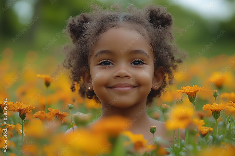 Close-Up of Joyful Child Among Flowers Close-Up of Joyful Child Among Flowers