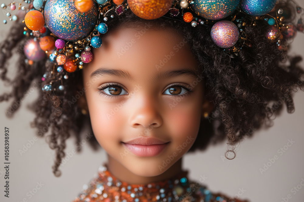 Young Girl in Planetarium Headpiece Young Girl in Planetarium Headpiece