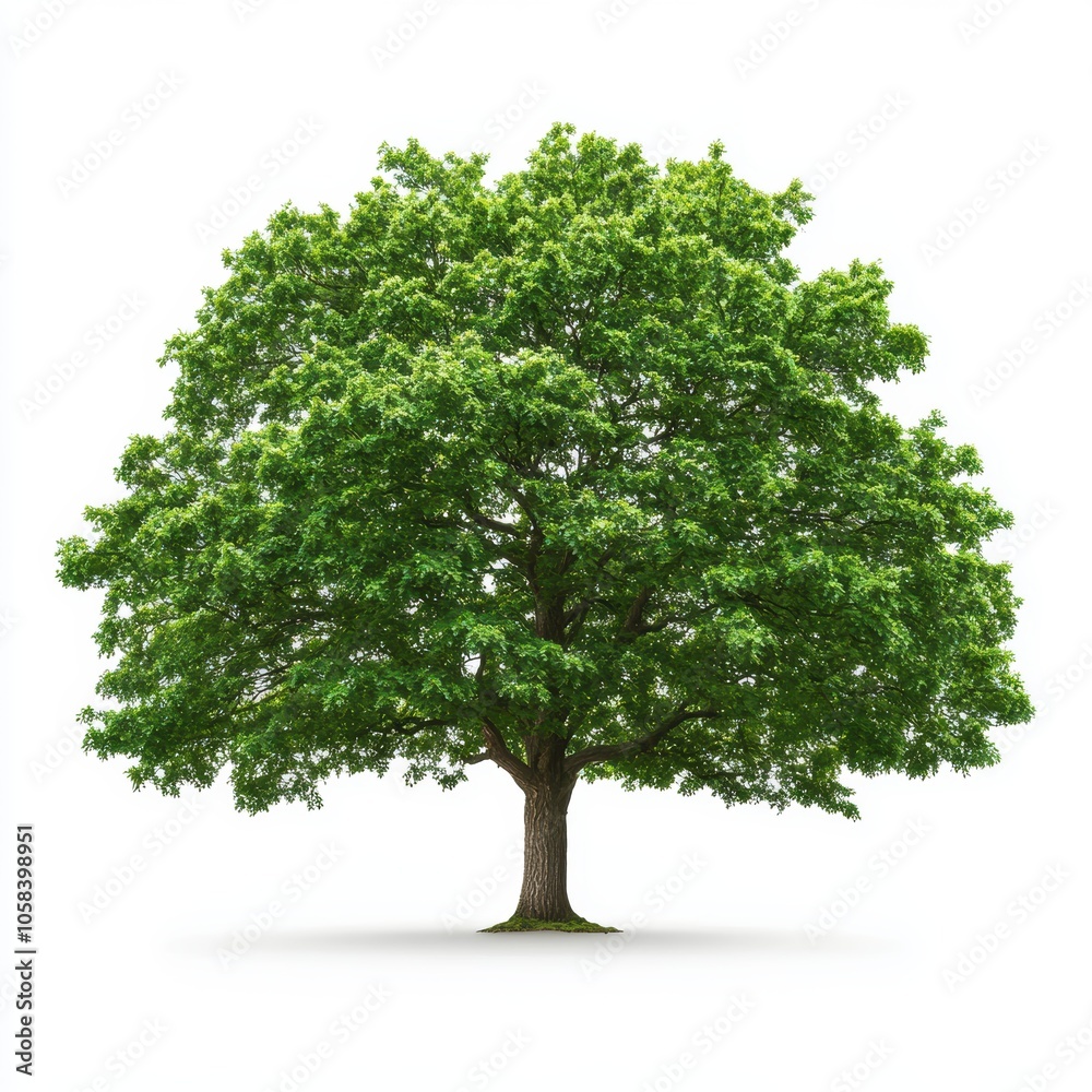 Obraz premium Vibrant Pin Oak Tree with Green Leaves isolated on white background