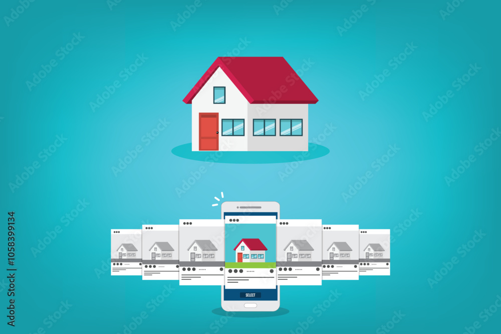 House searching. Smartphone with mobile application for realtors. Deals with real estate and private property. Apartment purchase. House searching. Smartphone with mobile application for realtors. Deals with real estate and private property. Apartment purchase.