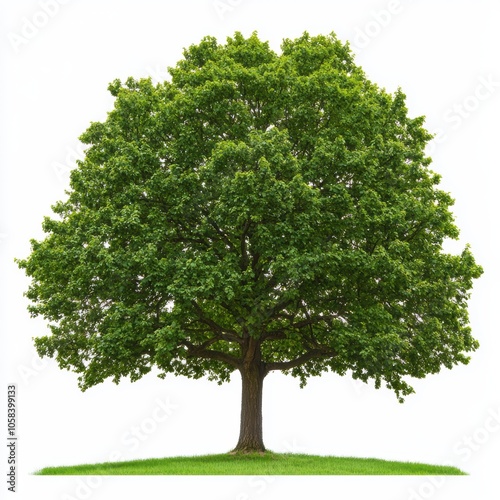 Vibrant Pin Oak Tree with Green Leaves isolated on white background photo