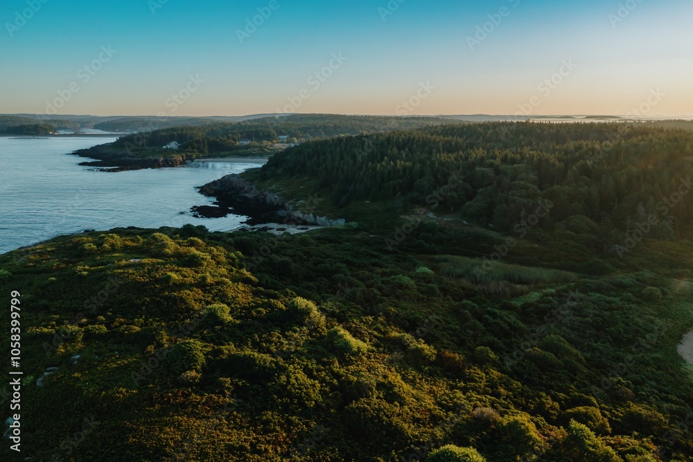 Small Point Beach, forest and coastline at sunrise Phippsburg, Maine, United States. Small Point Beach, forest and coastline at sunrise Phippsburg, Maine, United States.
