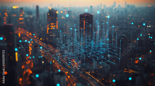 Wallpaper Mural Smart digital Innovation city with connection network reciprocity over the cityscape. of future smart wireless digital city and social media networking systems that connects people with in city Torontodigital.ca