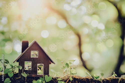 自然に囲まれた家のモデル - と穏やかな暮らしを象徴する住宅イメージ

