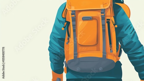 Stylish backpack on a hiker, ready for adventure against a light background. photo