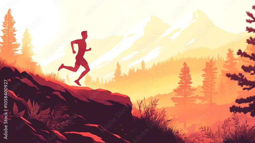 Silhouette of a runner in a scenic mountain landscape at sunset. Silhouette of a runner in a scenic mountain landscape at sunset.