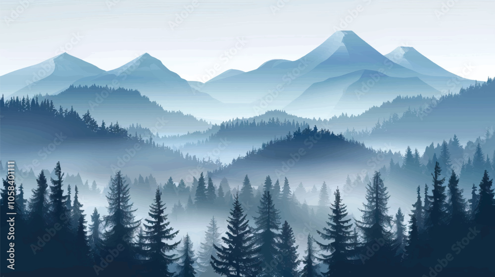 Obraz premium A foggy mountain landscape. silhouette illustration