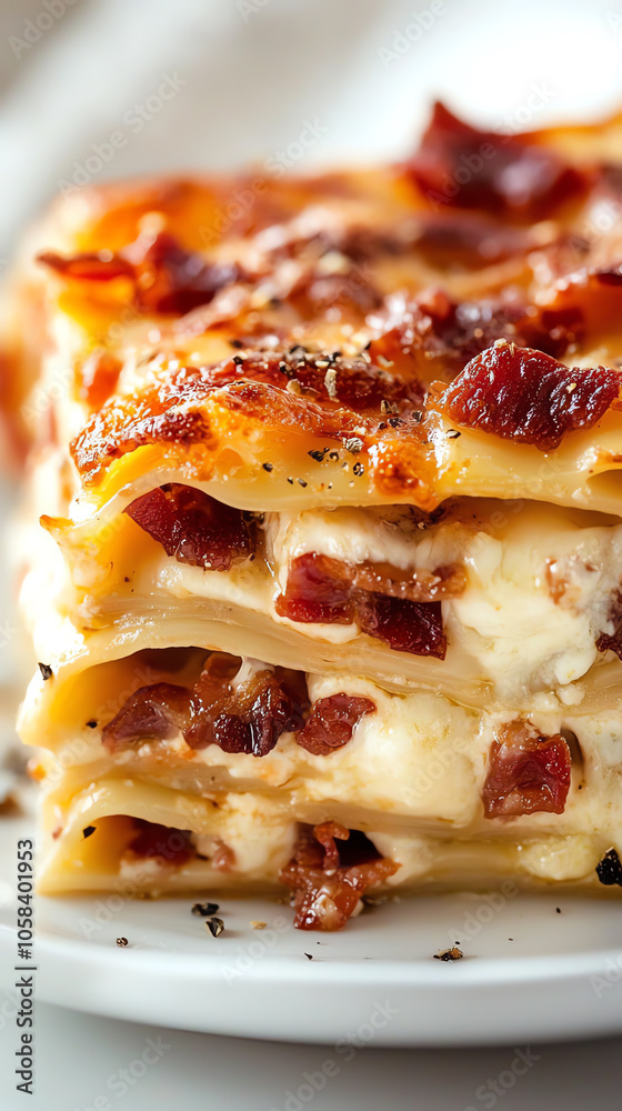 Indulge in a creamy carbonara-inspired lasagna with bacon for a decadent twist on a classic italian dish Indulge in a creamy carbonara-inspired lasagna with bacon for a decadent twist on a classic italian dish