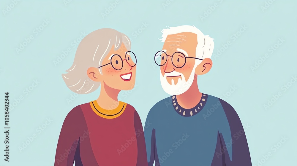 Happy elderly couple smiling at each other in a warm and loving manner. Happy elderly couple smiling at each other in a warm and loving manner.