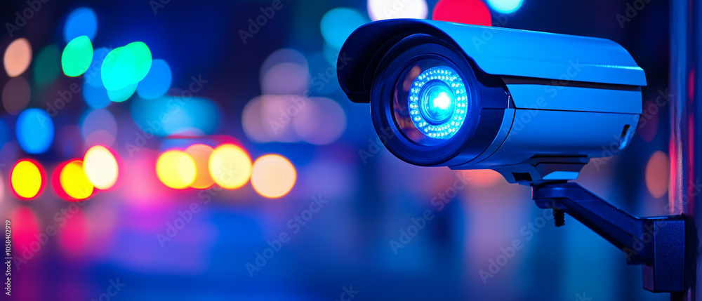 Security Camera at Night with Colorful Lights Security Camera at Night with Colorful Lights
