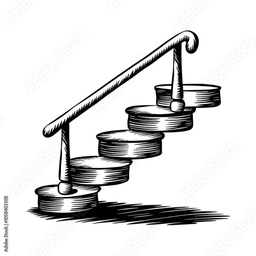 Modern Staircase Vector Design, Black and White, Architecture Element